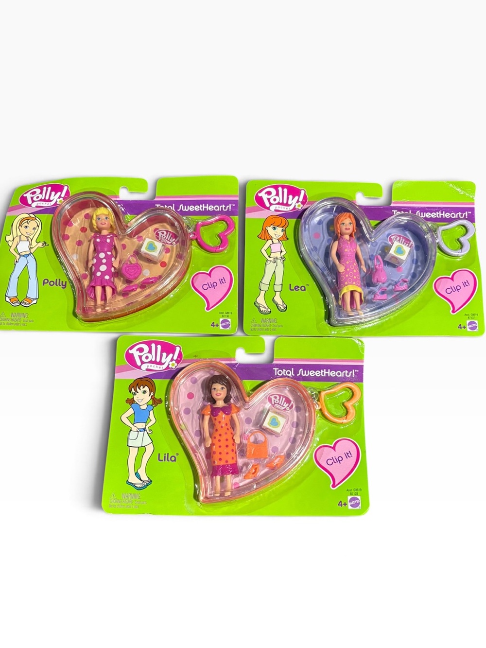3 Vintage 2004 Polly Pocket Total SweetHearts Lila Polly & Lea Set